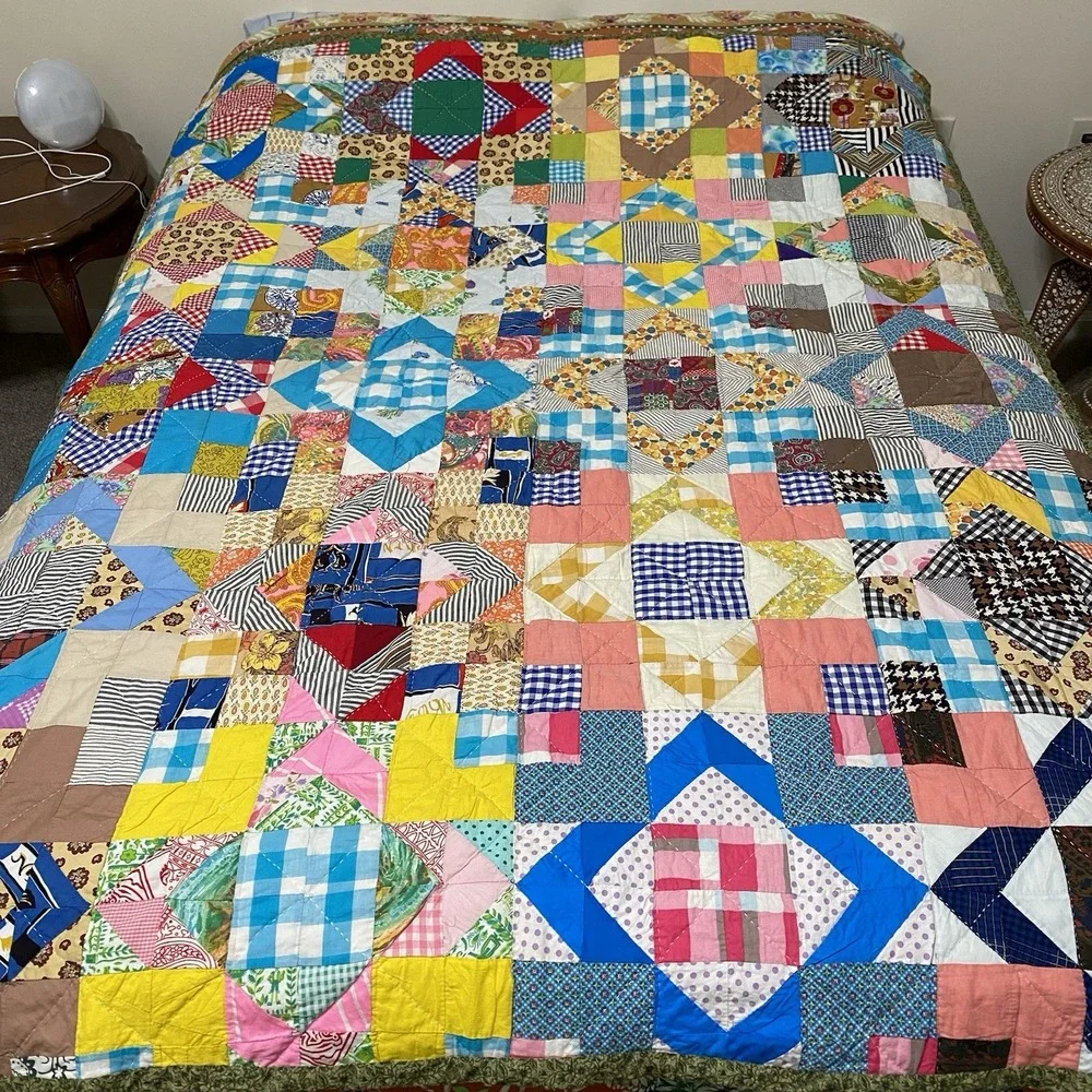 Vintage All Hand Stitched Quilt 72x68